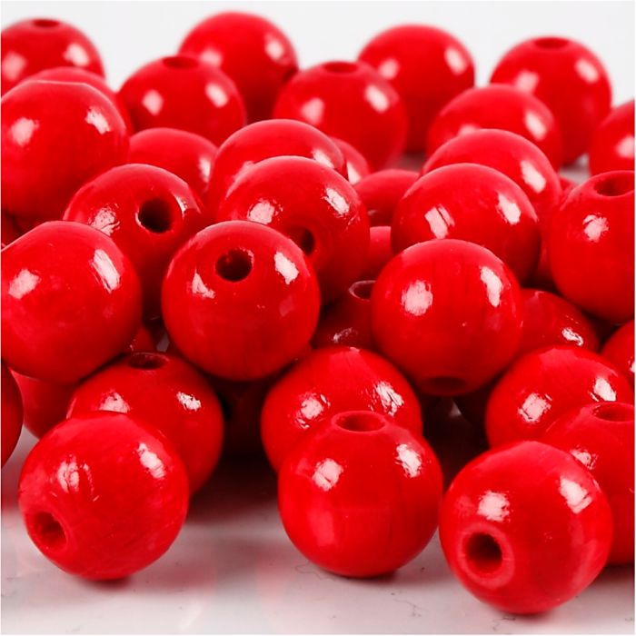 Houten Kralen, d 10 mm, gatgrootte 3 mm, ca. 70 stuk, rood, 20 gr/ 1 doos