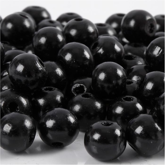 Houten Kralen, d 10 mm, gatgrootte 3 mm, ca. 70 stuk, zwart, 20 gr/ 1 doos