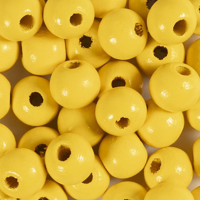 Houten Kralen, d 10 mm, gatgrootte 3 mm, geel, 175 stuk, 50 gr/ 1 doos
