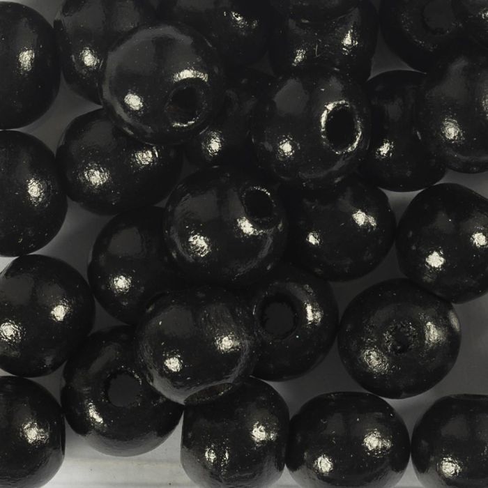 Houten Kralen, d 10 mm, gatgrootte 3 mm, zwart, 175 stuk, 50 gr/ 1 doos