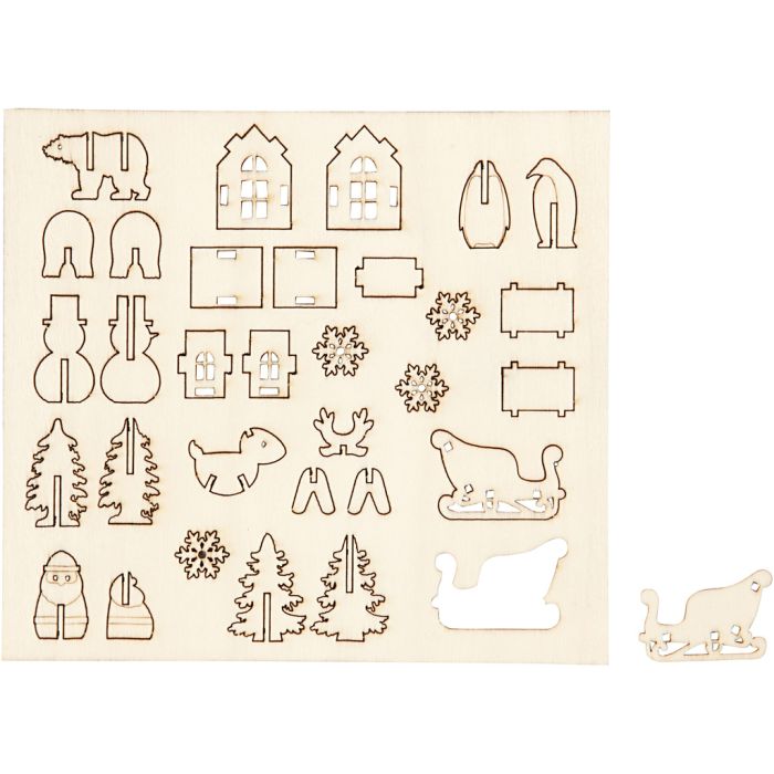 DIY Houten figuren, Kerst, L: 15,5 cm, B: 17 cm, dikte 3 mm, 1 doos