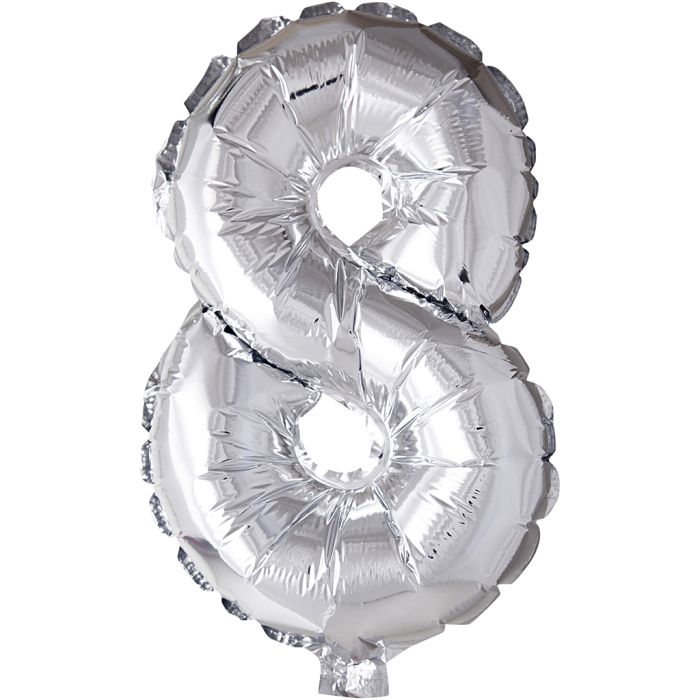 Folieballon , 8, H: 41 cm, zilver, 1 stuk
