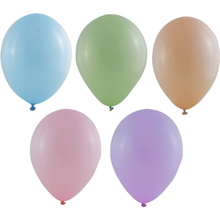 Ballonnen, afm 23 cm, rond, pastelkleuren, 100 stuk/ 1 doos