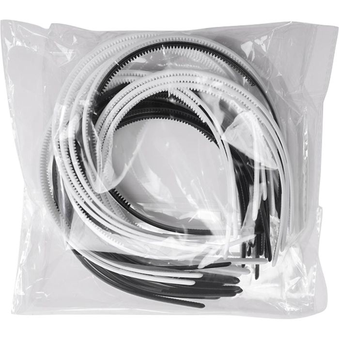 Haarbanden, B: 8 mm, zwart, wit, 20 stuk/ 1 doos