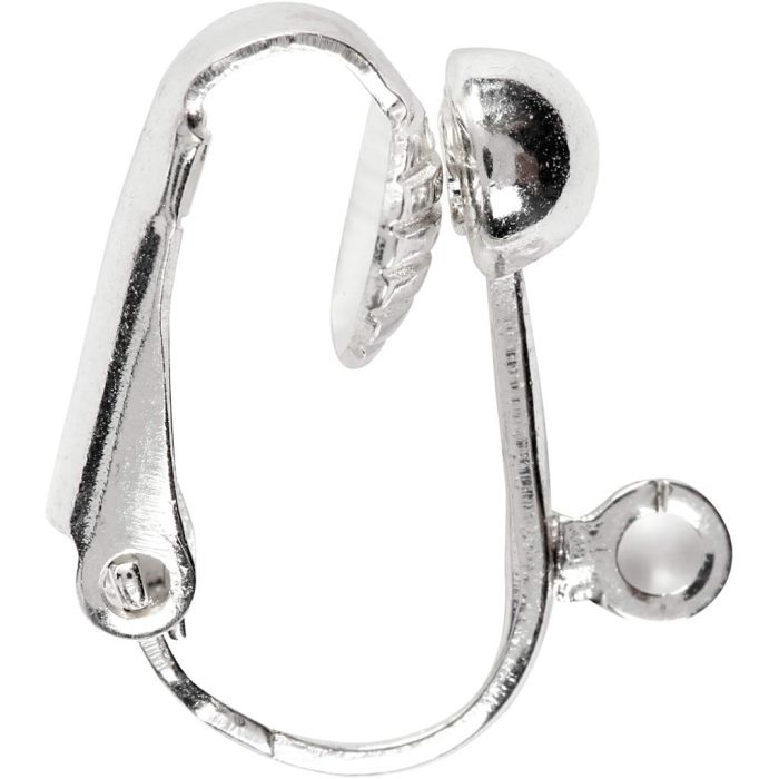 Clip-on oorbellen, L: 16,5 mm, B: 1,5 mm, gatgrootte 1,6 mm, verzilverd, 6 stuk/ 1 doos