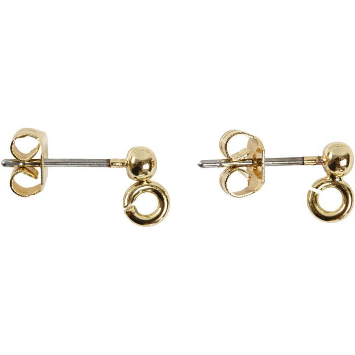 Oorstekers, L: 13 mm, d 3,8 mm, gatgrootte 0,8 mm, verguld, 10 stuk/ 1 doos