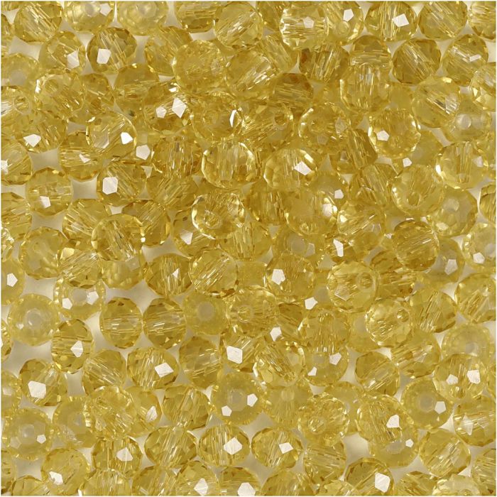 Facet Kralen, d 4 mm, gatgrootte 1 mm, geel, 45 stuk/ 1 doos