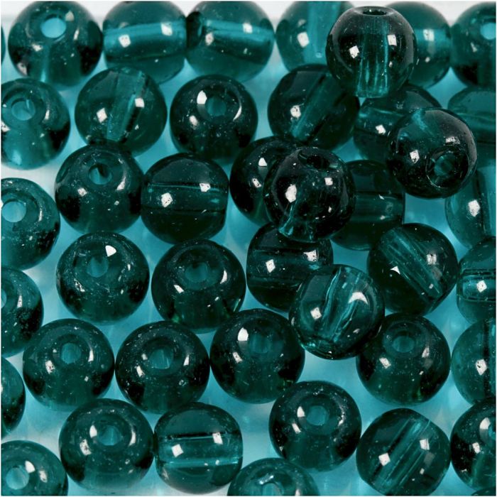 Glas Kralen, d 4 mm, gatgrootte 1 mm, groen, 45 stuk/ 1 doos