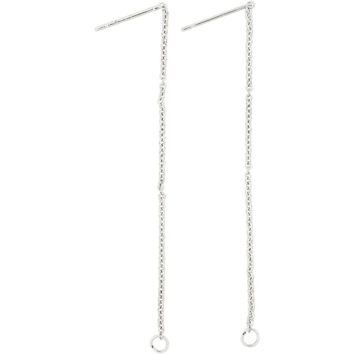 Oorbellen van ketting, L: 70 mm, verzilverd, 1 paar