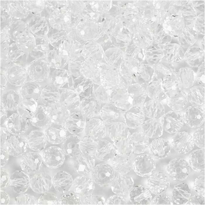 Facet Kralen, afm 3x4 mm, gatgrootte 0,8 mm, kristal, 100 stuk/ 1 doos