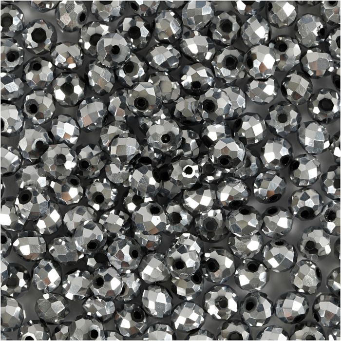 Facet Kralen, afm 3x4 mm, gatgrootte 0,8 mm, metallic grijs, 100 stuk/ 1 doos