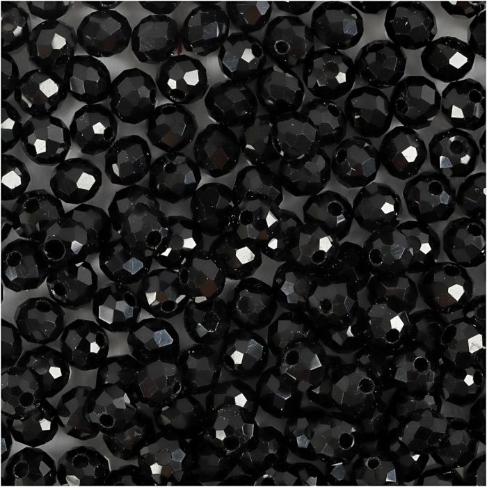 Facet Kralen, afm 3x4 mm, gatgrootte 0,8 mm, metallic zwart, 100 stuk/ 1 doos