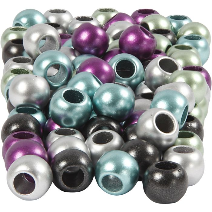 Pony kralen, d 10 mm, gatgrootte 4 mm, ca. 145 stuk, metallic kleuren, 60 gr, 125 ml/ 1 doos