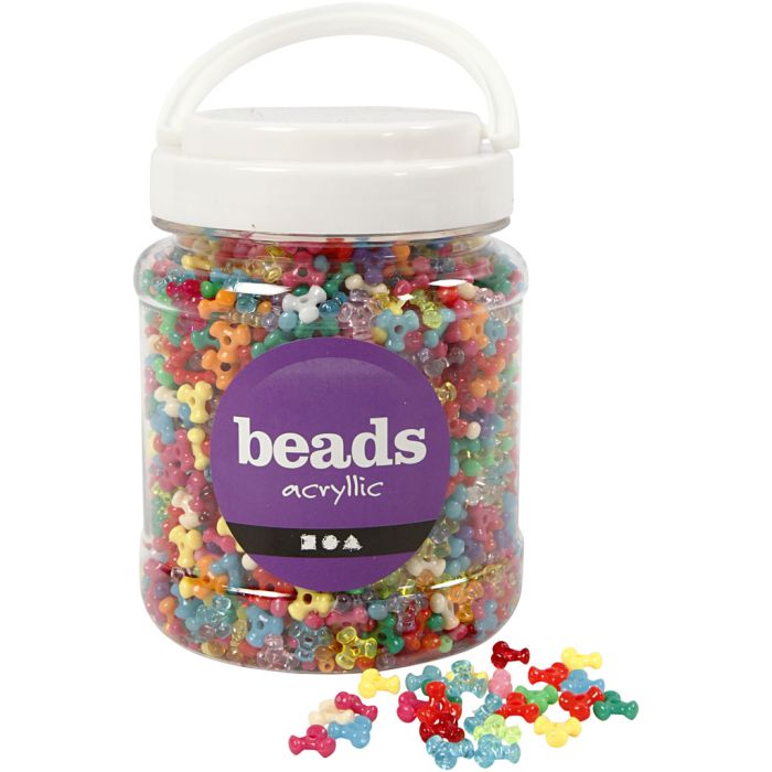 Tri-kralen mix, d 10 mm, gatgrootte 2 mm, ca. 2800 stuk, diverse kleuren, 385 gr, 700 ml/ 1 Doosje