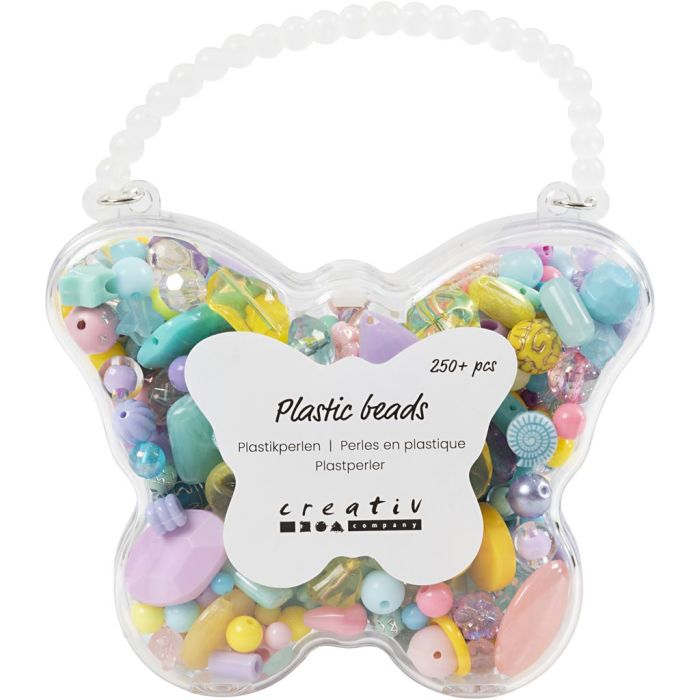 Plastic kralen, d 5-35 mm, gatgrootte 1-8 mm, diverse kleuren, 193 gr, 300 ml/ 1 doos