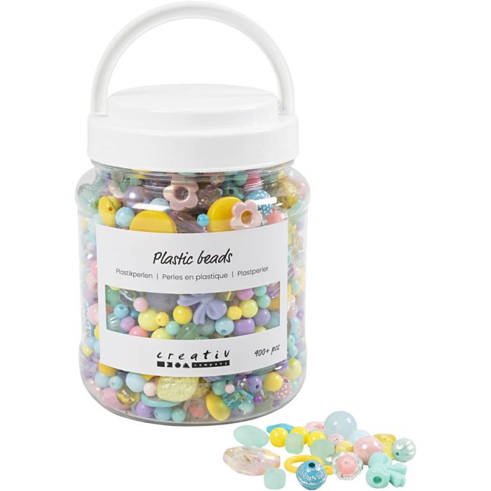 Plastic kralen, d 5-35 mm, gatgrootte 1-8 mm, ca. 900 stuk, diverse kleuren, 700 ml/ 1 Doosje