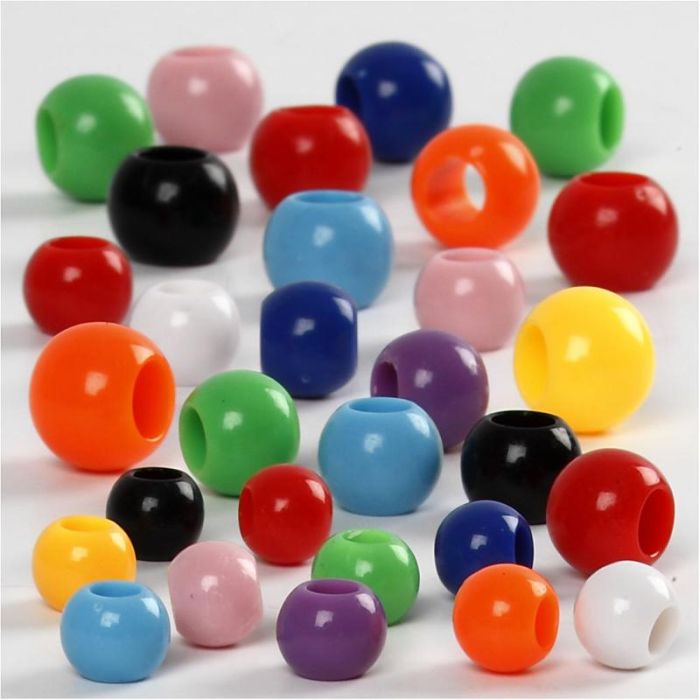 Pony kralen, afm 6-10 mm, gatgrootte 3-5 mm, ca. 444 stuk, 85 gr, 150 ml/ 1 doos