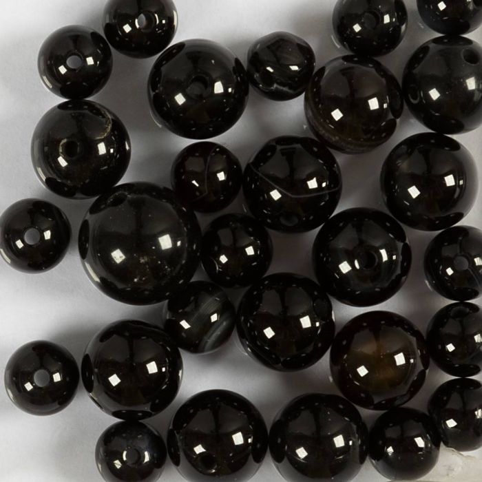 Kralen van agaat, d 6+8+10 mm, gatgrootte 0,9-1 mm, zwart, 28 stuk/ 1 doos