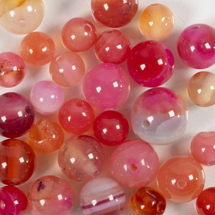 Kralen van agaat, d 6+8+10 mm, gatgrootte 0,9-1 mm, beige, roze, 28 stuk/ 1 doos