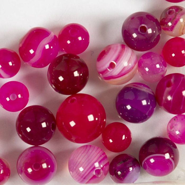 Kralen van agaat, d 6+8+10 mm, gatgrootte 0,9-1 mm, roze, 28 stuk/ 1 doos