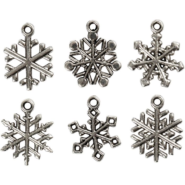 Sneeuwvlok, H: 20 mm, gatgrootte 1,5 mm, antiek zilver, 18 div/ 1 doos
