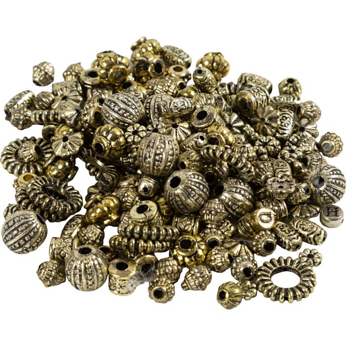 Kralen mix, d 3-20 mm, gatgrootte 1,5-3 mm, verschillende ontwerpen, metallic kleuren, 50 gr/ 1 doos
