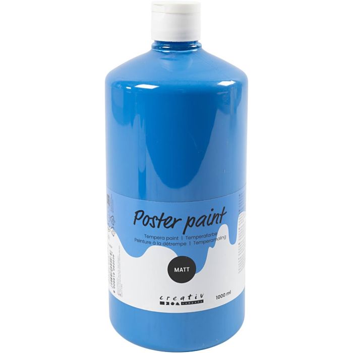 Tempera Verf Mat, primair blauw, 1000 ml/ 1 fles