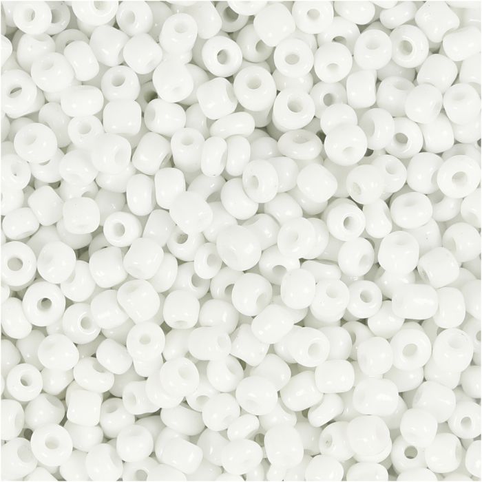 Rocailles, d 3 mm, afm 8/0, gatgrootte 0,6-1,0 mm, wit, 25 gr/ 1 doos