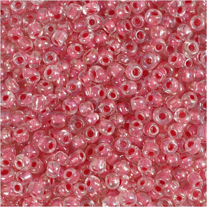 Rocailles, d 3 mm, afm 8/0, gatgrootte 0,6-1,0 mm, roze kern, 25 gr/ 1 doos
