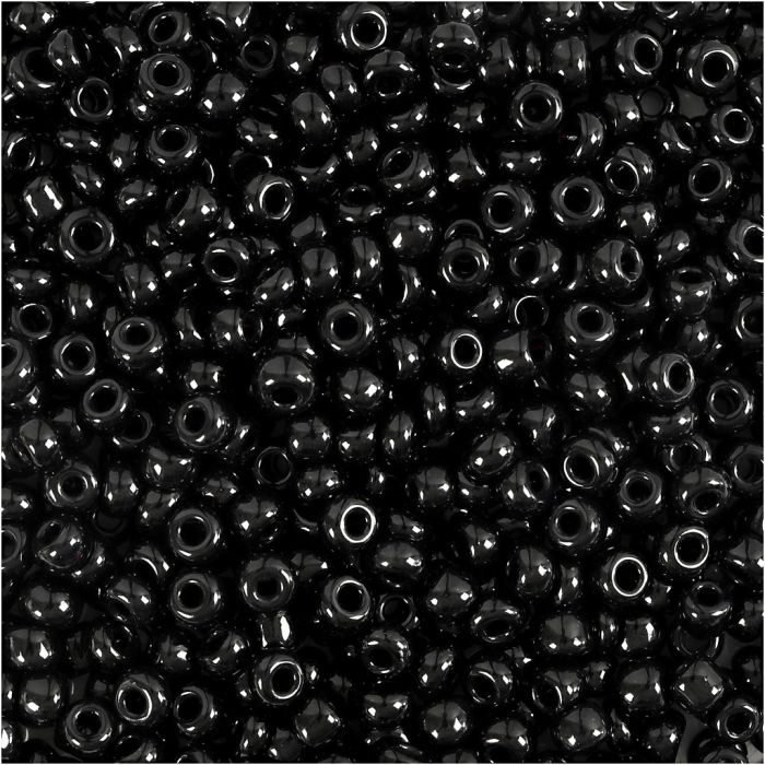 Rocailles, d 3 mm, afm 8/0, gatgrootte 0,6-1,0 mm, zwart, 25 gr/ 1 doos
