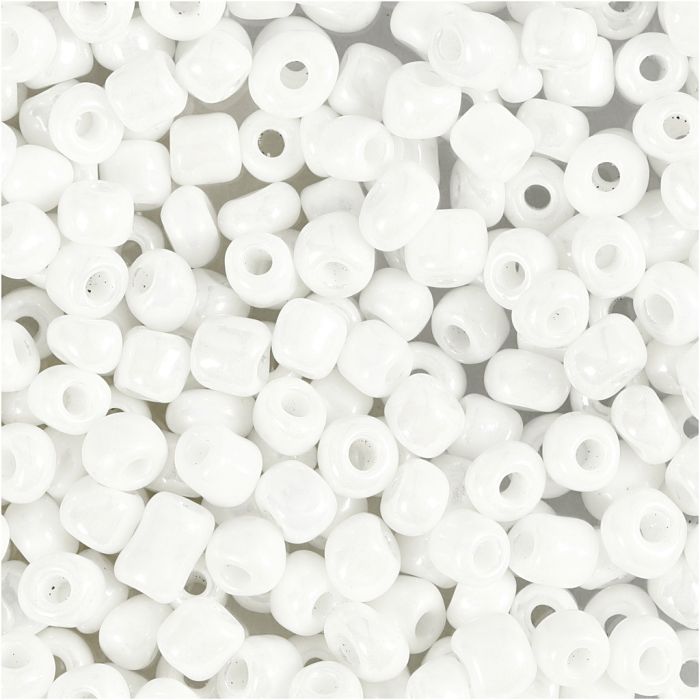Rocailles, d 4 mm, afm 6/0, gatgrootte 0,9-1,2 mm, wit parelmoer, 25 gr/ 1 doos