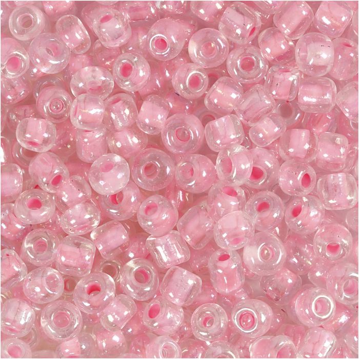 Rocailles, d 4 mm, afm 6/0, gatgrootte 0,9-1,2 mm, roze kern, 25 gr/ 1 doos
