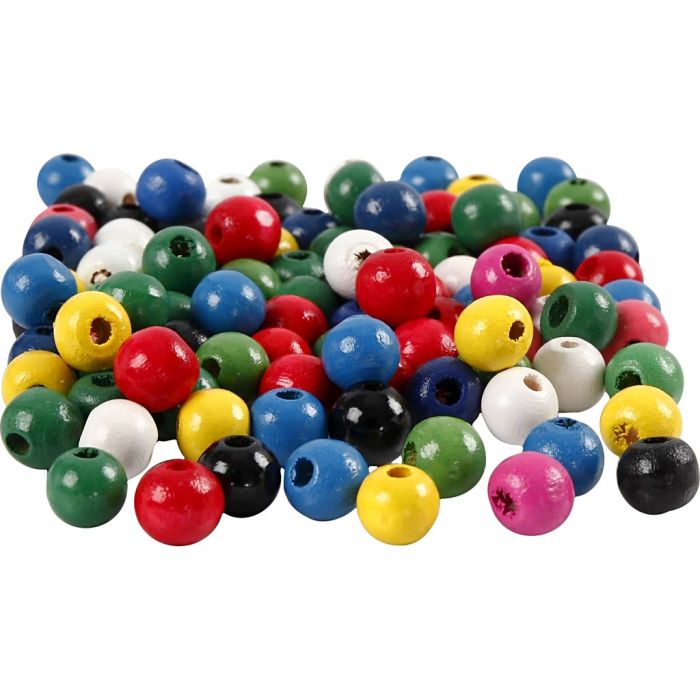Houten Kralen, d 8, gatgrootte 2 mm, diverse kleuren, 200 stuk/ 1 doos