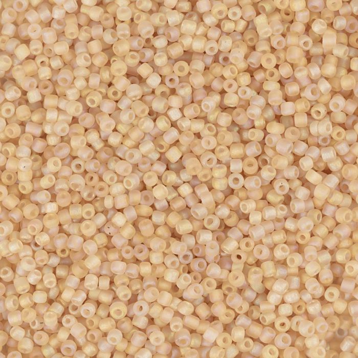 Rocailles, afm 15/0, d 1.7 mm, gatgrootte 0,5-0,8 mm, matt frozen, beige, 25 gr/ 1 doos