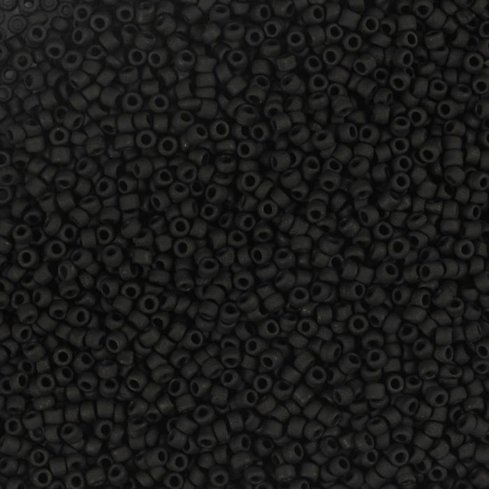 Rocailles, afm 15/0, d 1.7 mm, gatgrootte 0,5-0,8 mm, matt frozen, zwart, 25 gr/ 1 doos