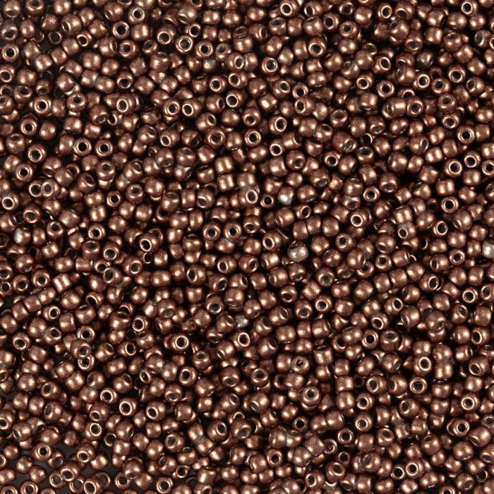 Rocailles, afm 15/0, d 1.7 mm, gatgrootte 0,5-0,8 mm, matt frozen, koper, 25 gr/ 1 doos
