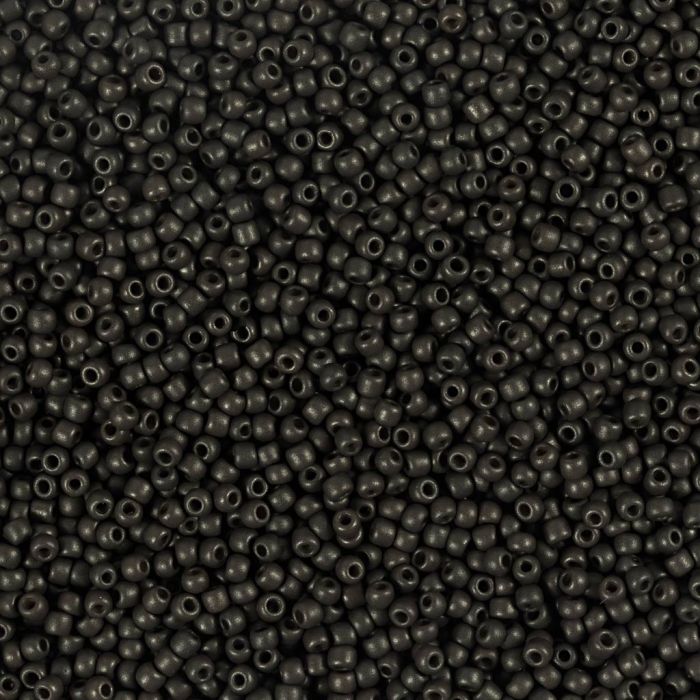 Rocailles, afm 15/0, d 1.7 mm, gatgrootte 0,5-0,8 mm, matt frozen, zwart, 25 gr/ 1 doos