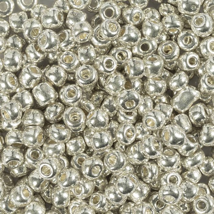 Rocailles, afm 6/0, d 4 mm, gatgrootte 0,9-1,2 mm, zilver, 25 gr/ 1 doos