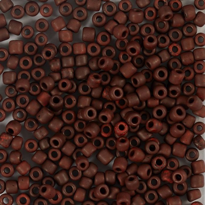 Rocailles, afm 8/0, d 3 mm, gatgrootte 0,6-1,0 mm, matt frozen, mocca, 25 gr/ 1 doos