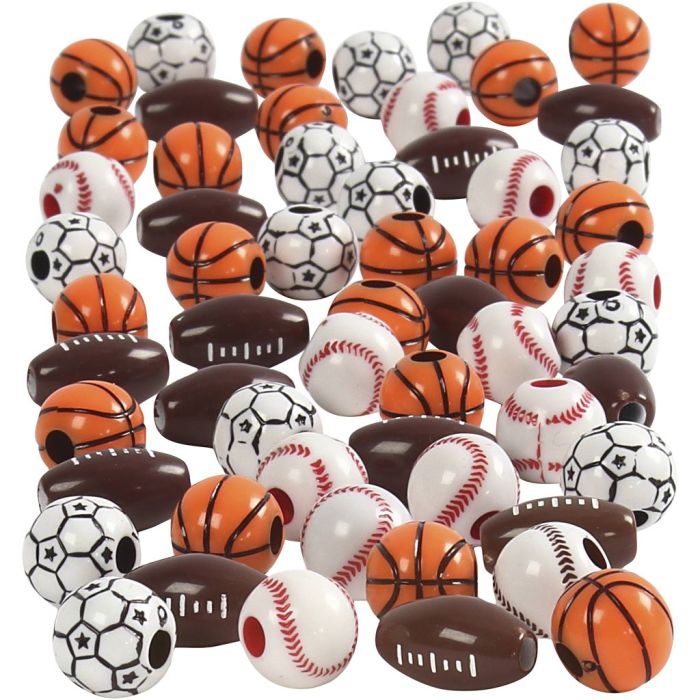 Sport kralen, afm 11-15 mm, gatgrootte 3-4 mm, ca. 55 stuk, diverse kleuren, 45 gr/ 1 doos