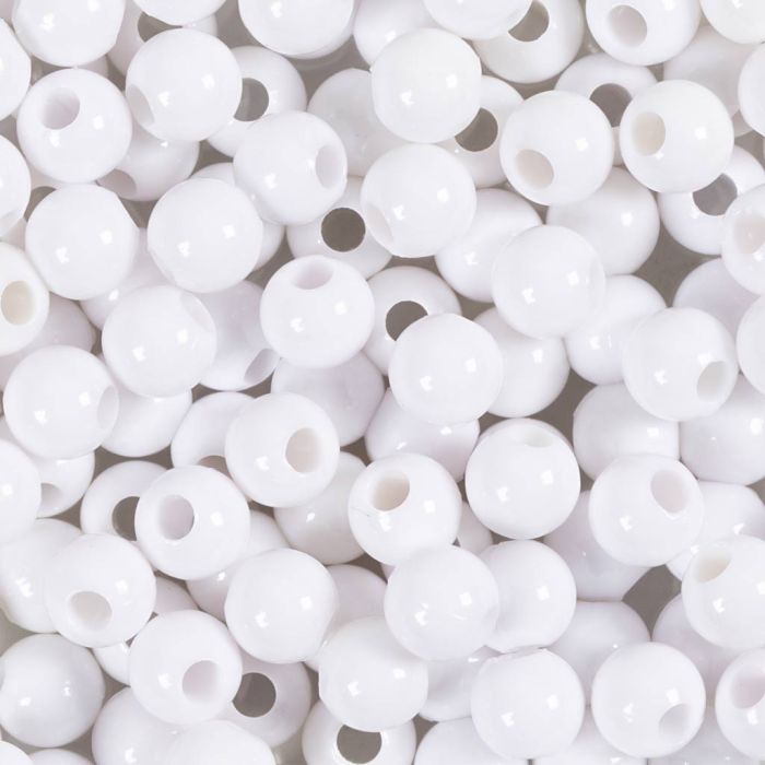 Plastic Kralen, d 6 mm, gatgrootte 1,5 mm, wit, 300 gr/ 1 doos