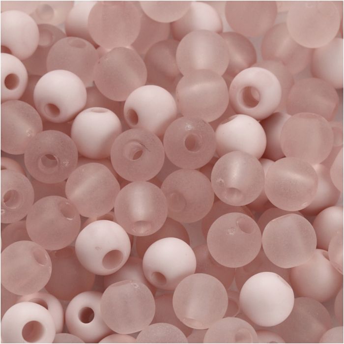 Plastic Kralen, d 6 mm, gatgrootte 2 mm, ca. 150 stuk, roze, 40 gr/ 1 doos