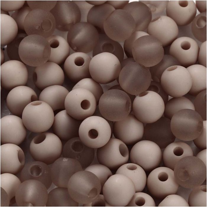 Plastic Kralen, d 6 mm, gatgrootte 2 mm, ca. 150 stuk, lichtgrijs, 40 gr/ 1 doos