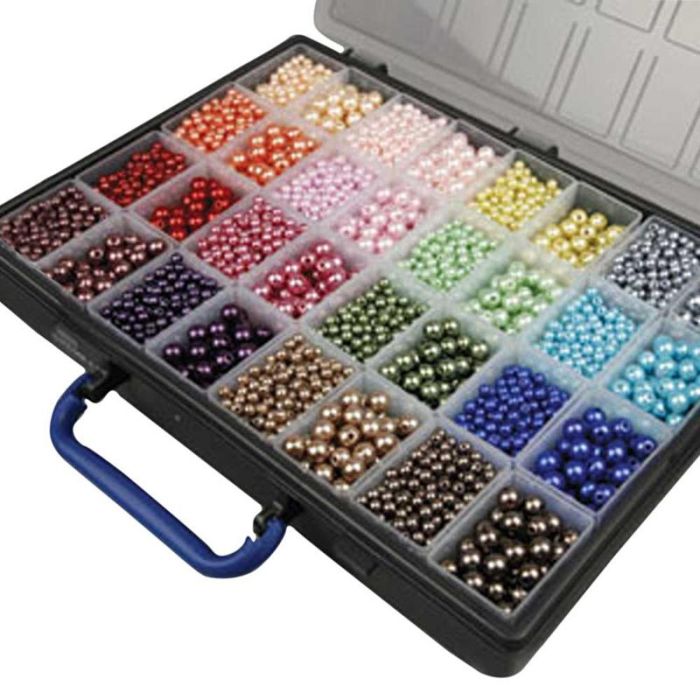 Parels, gatgrootte 1,5-2 mm, ca. 4700 stuk, diverse kleuren, 32x20 gr/ 1 doos