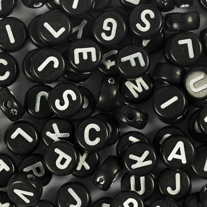 Letterkralen, A-Ø, d 7 mm, gatgrootte 1,2 mm, zwart, 165 gr/ 1 doos
