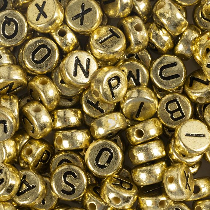 Letterkralen, d 7 mm, gatgrootte 1,2 mm, ca. 200 stuk, goud, 21 gr/ 1 doos