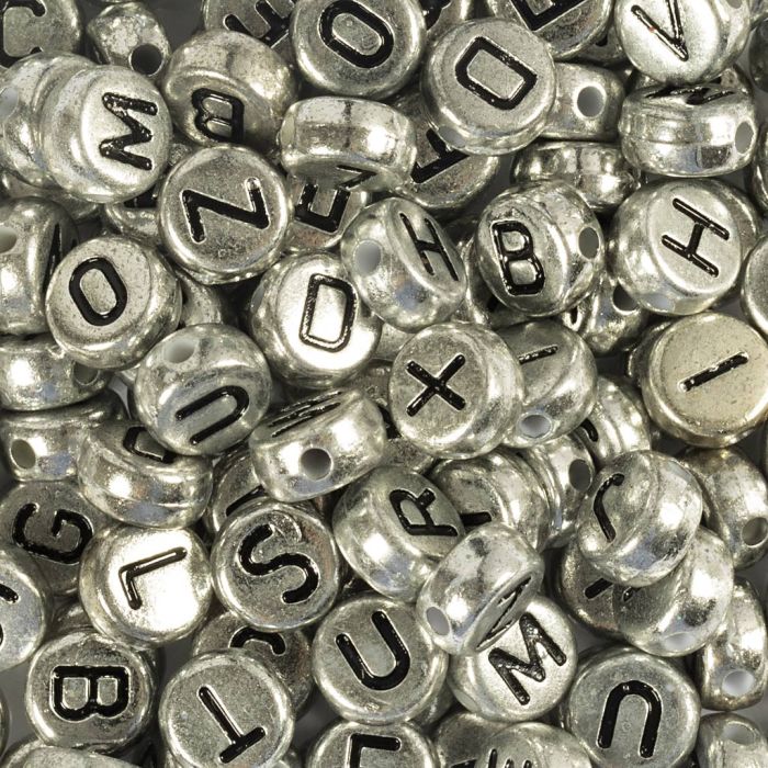 Letterkralen, d 7 mm, gatgrootte 1,2 mm, ca. 200 stuk, zilver, 21 gr/ 1 doos