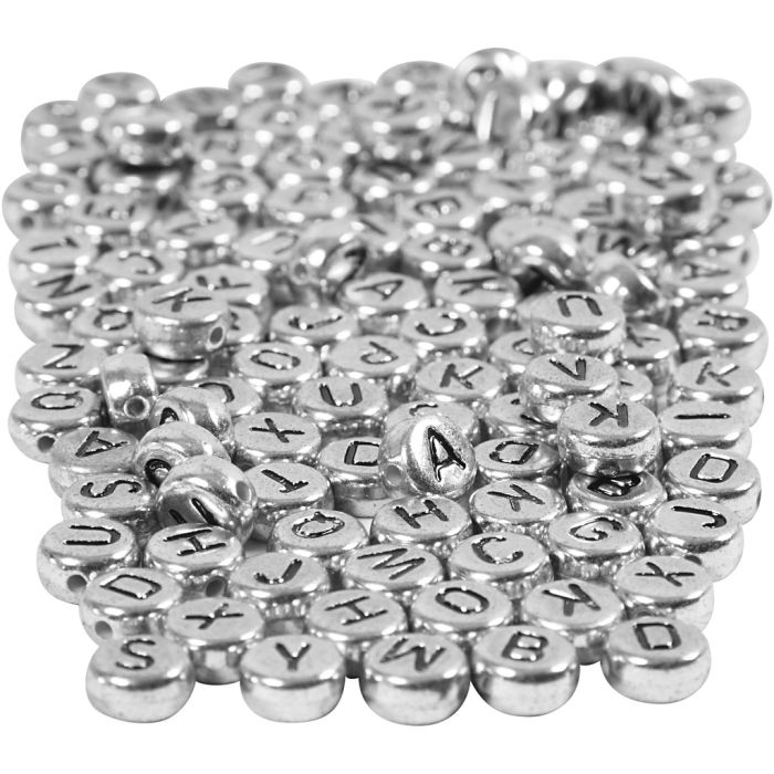 Letterkralen, d 7 mm, gatgrootte 1,2 mm, ca. 1500 stuk, zilver, 165 gr/ 1 doos