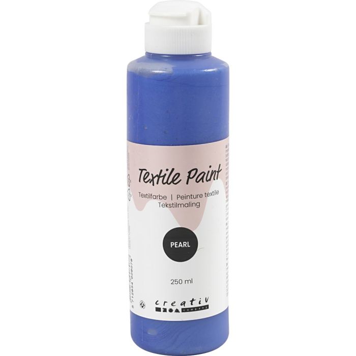 Textielverf, parelmoer, dekkend, blauw, 250 ml/ 1 fles