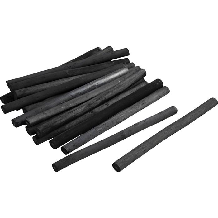 Houtskool, L: 13,5 cm, d 10 mm, zacht, Mat zwart, 18 stuk/ 1 doos